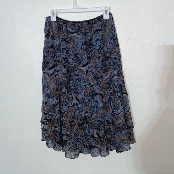 Vintage 90's Blue Paisley Long Midi Skirt Womens Large R.EQ. Layered Ruffle Hem - Picture 3 of 13